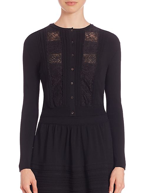 Oscar de la Renta - Lace-Inset Knit Cardigan