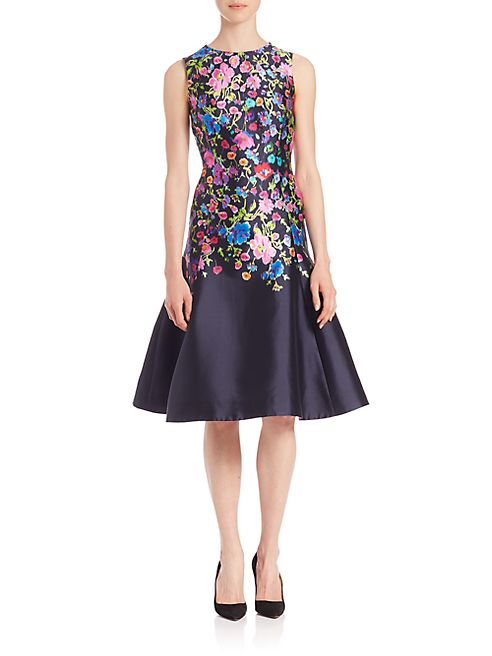 Oscar de la Renta - Floral-Print Silk & Cotton Mikado Flared Dress