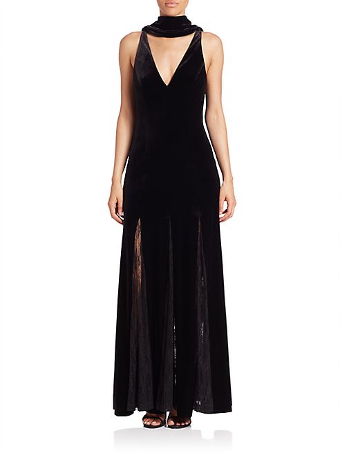 NICHOLAS - Velvet Lace Insert Gown