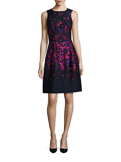 Oscar de la Renta - Cloque Floral-Print A-Line Dress