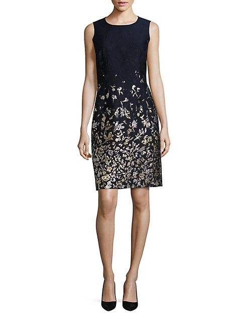 Oscar de la Renta - Metallic Cloque Sheath Dress