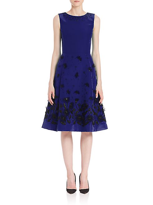 Oscar de la Renta - Embroidered Silk Faille Dress