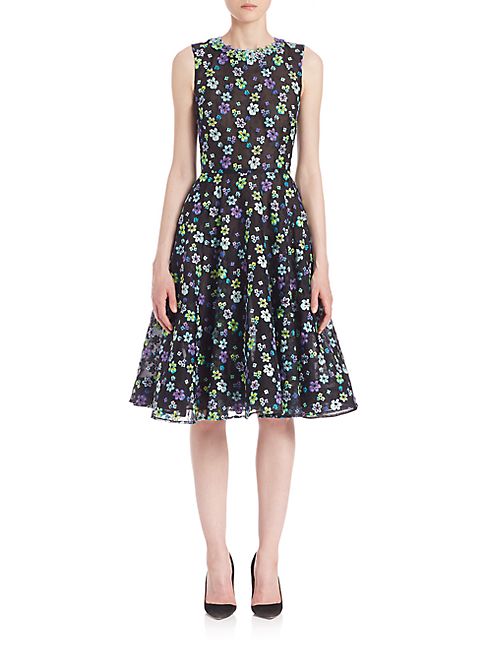 Oscar de la Renta - Floral Embroidered Organza Dress