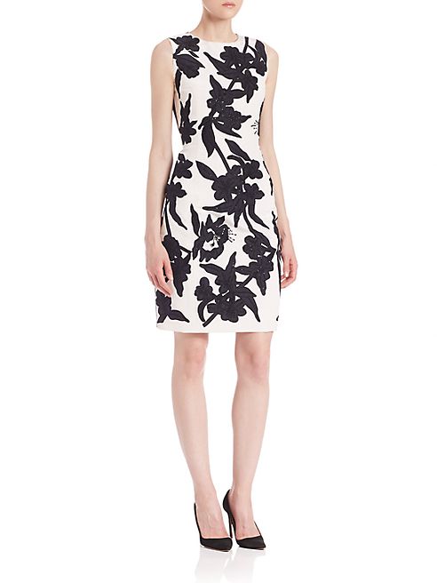 Oscar de la Renta - Bead Embroidered Silk Faille Cocktail Dress