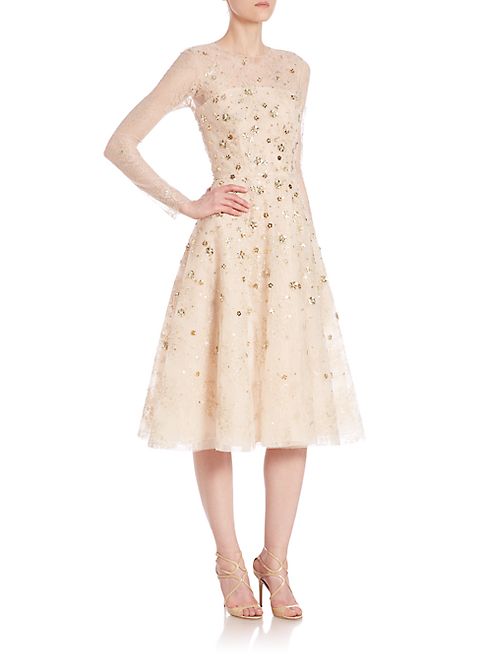 Oscar de la Renta - Embellished Lace Cocktail Dress