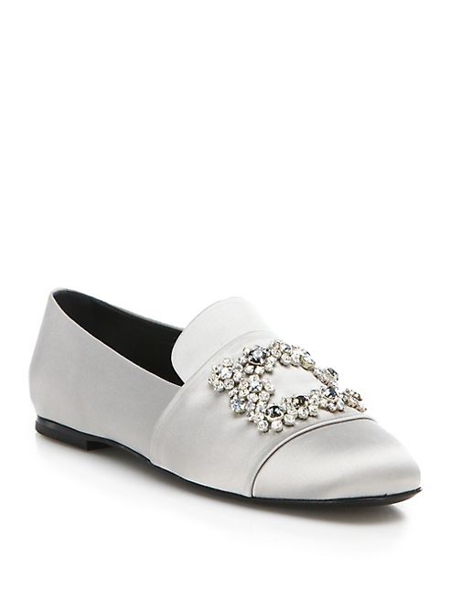 Roger Vivier - Flower Crystal-Buckle Satin Loafers