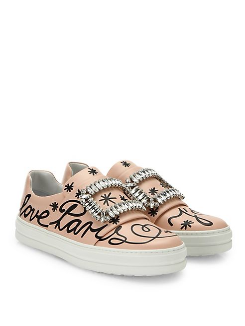 Roger Vivier - Sneaky Viv Love Paris Leather Slip-On Sneakers