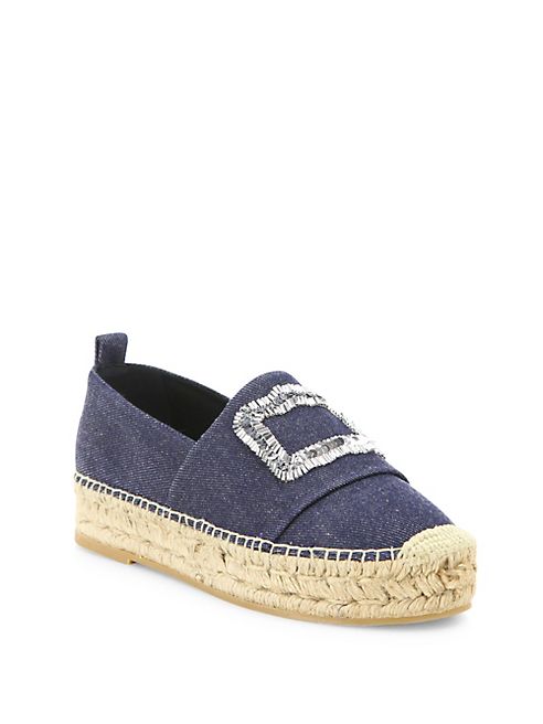 Roger Vivier - Jeans Reattivo Paillette-Buckle Denim Espadrille Flats