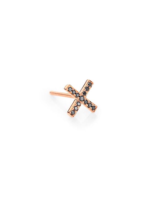 EF Collection - Black Diamond & 14K Rose Gold Single X Stud Earring