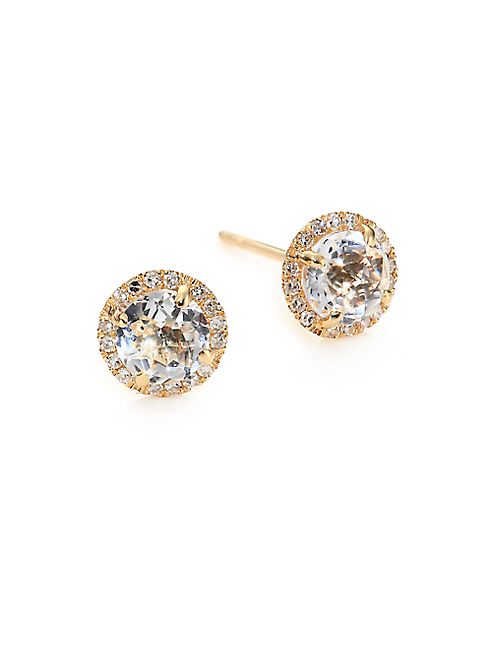 EF Collection - Diamond, White Topaz & 14K Yellow Gold Stud Earrings