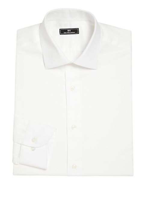 611 Saks Fifth Avenue New York - Solid Cotton Dress Shirt