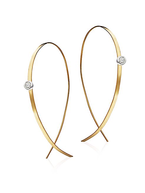 LANA JEWELRY - Upside Down Small Diamond & 14K Yellow Gold Flat Hoop Earrings/1