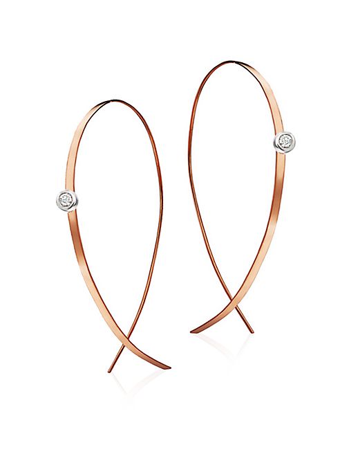 LANA JEWELRY - Upside Down Small Diamond & 14K Rose Gold Flat Hoop Earrings/1