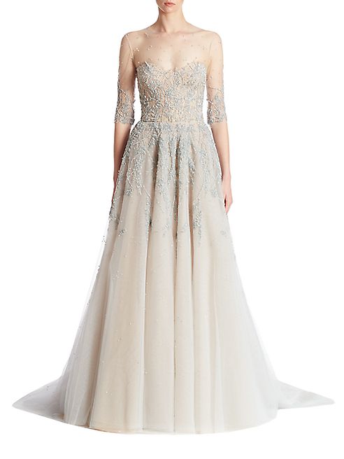 Reem Acra - Embroidered Tulle Gown