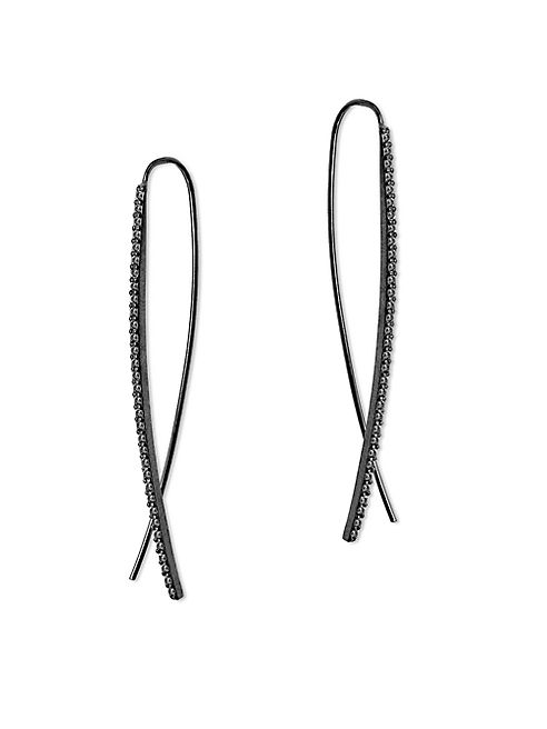 LANA JEWELRY - Reckless Narrow Upside Down Black Diamond & 14K Black Gold Hoop Earrings