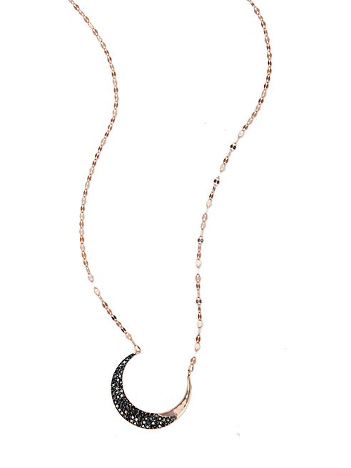 LANA JEWELRY - Reckless Crescent Black Diamond & 14K Rose Gold Necklace