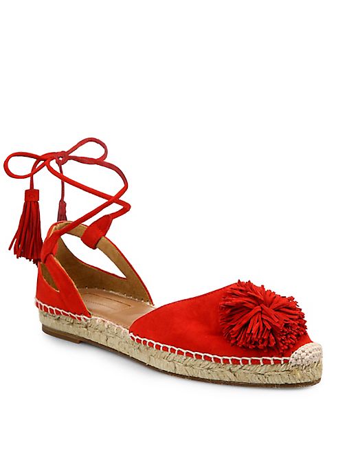 Aquazzura - Sunshine Pom-Pom Suede Espadrille Flats