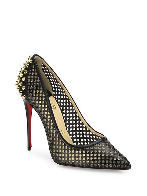 Christian Louboutin - Guni Spiked Perforated Leather Point Toe Pumps