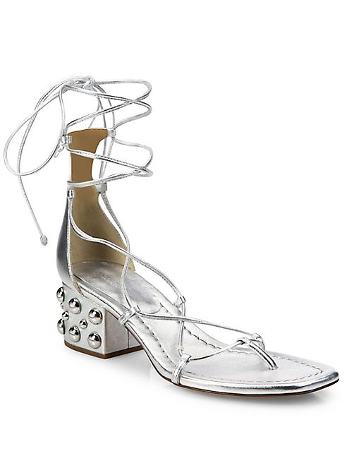 Michael Kors Collection - Ayers Metallic Leather Lace-Up Block Heel Sandals