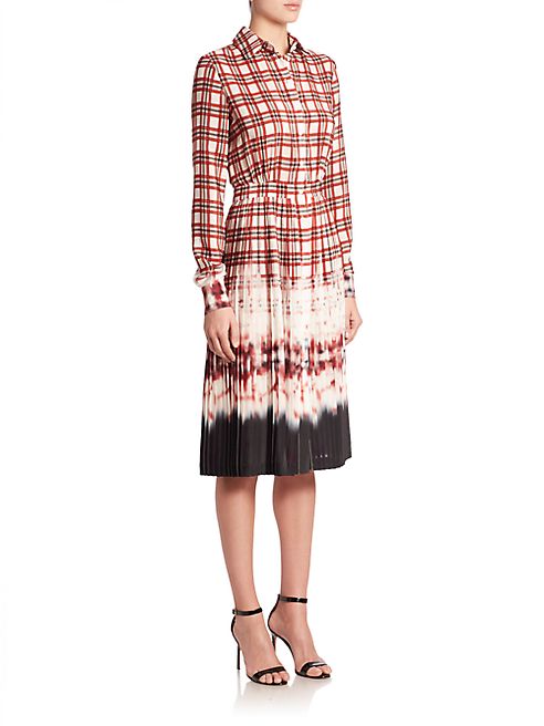 Altuzarra - Maria Pleated Plaid & Tie-Dye Shirtdress