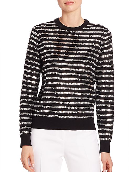 Michael Kors Collection - Pailette Stripe Cashmere Sweater