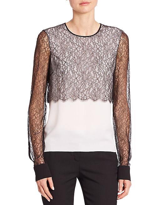 Michael Kors Collection - Lace & Silk Crewneck Blouse