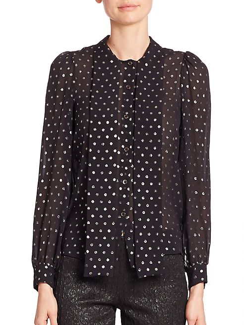 Michael Kors Collection - Tie Neck Polka Dot Silk Blouse