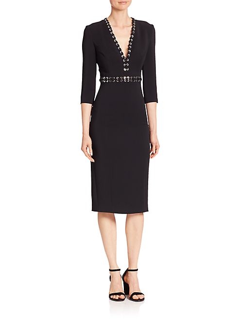 Michael Kors Collection - Grommeted V-Neck Sheath Dress