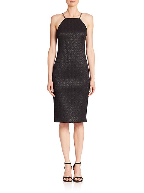 Michael Kors Collection - Chain-Strap Metallic Jacquard Sheath Dress