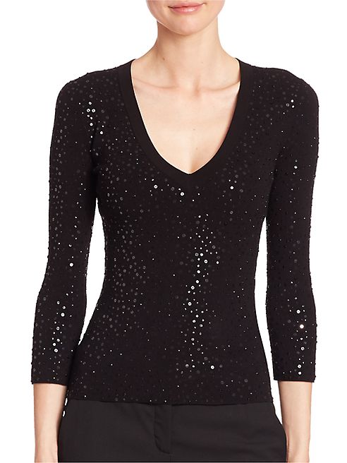 Michael Kors Collection - Paillette Three-Quarter Sleeve Top