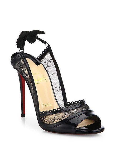 Christian Louboutin - Hot Spring Patent Leather & Lace Peep Toe Pumps