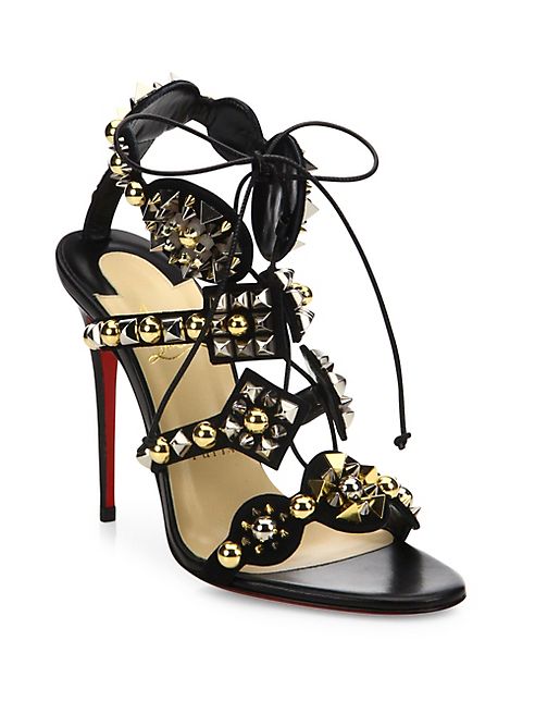 Christian Louboutin - Kaleikita Studded Leather Lace-Up Sandals