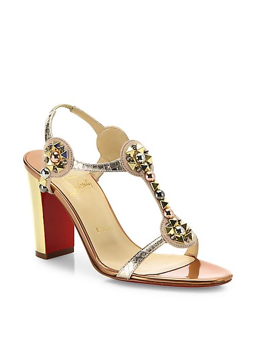 Christian Louboutin - Kaleitop Embellished Metallic Leather T-Strap Sandals