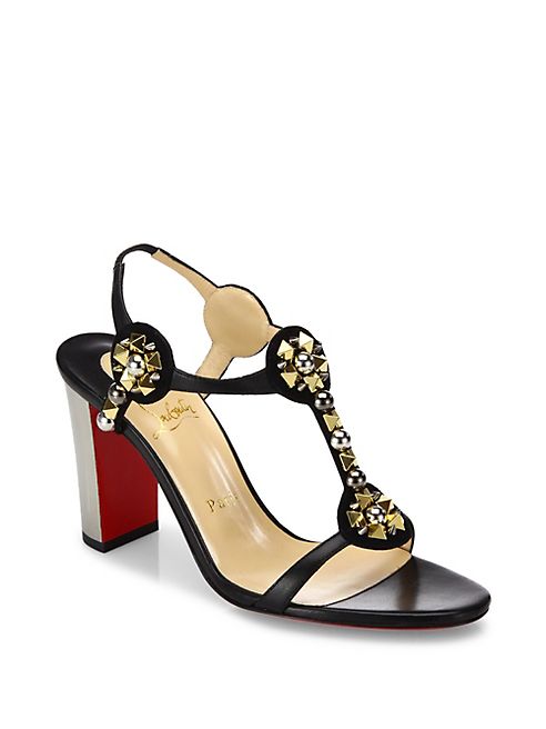 Christian Louboutin - Kaleitop Embellished Leather & Suede T-Strap Sandals