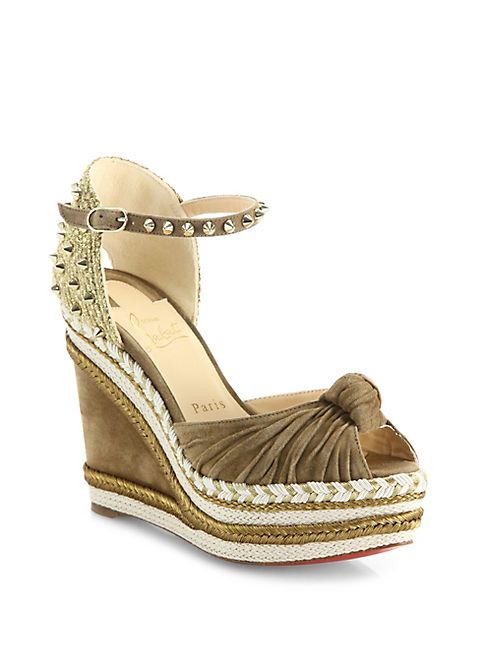 Christian Louboutin - Madcarina 120 Knotted Suede Espadrille Wedge Platform Sandals