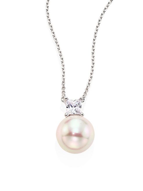 Majorica - 12MM White Round Pearl & Crystal Pendant Necklace