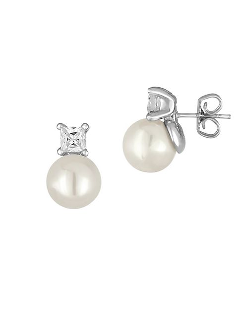 Majorica - 10MM White Round Pearl & Crystal Stud Earrings