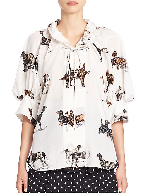 Stella McCartney - Dog-Print Silk Blouson Blouse