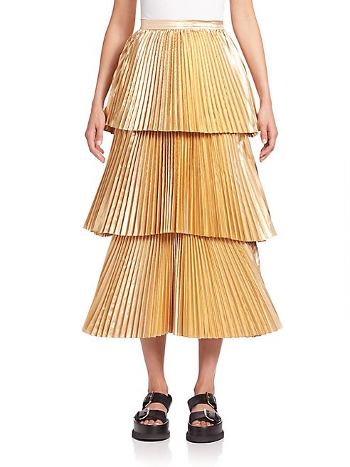 Stella McCartney - Plisse Tiered Metallic Skirt