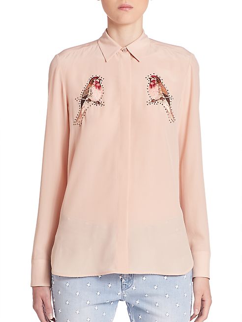 Stella McCartney - Bird Embroidered Silk Crepe Blouse