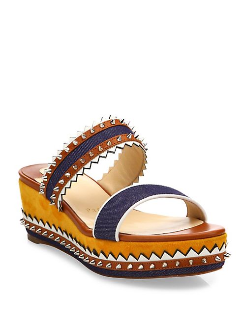 Christian Louboutin - Montezuplage 60 Spiked Mixed Media Wedge Slides