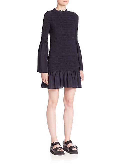 Stella McCartney - Smocked Long-Sleeve Silk Dress