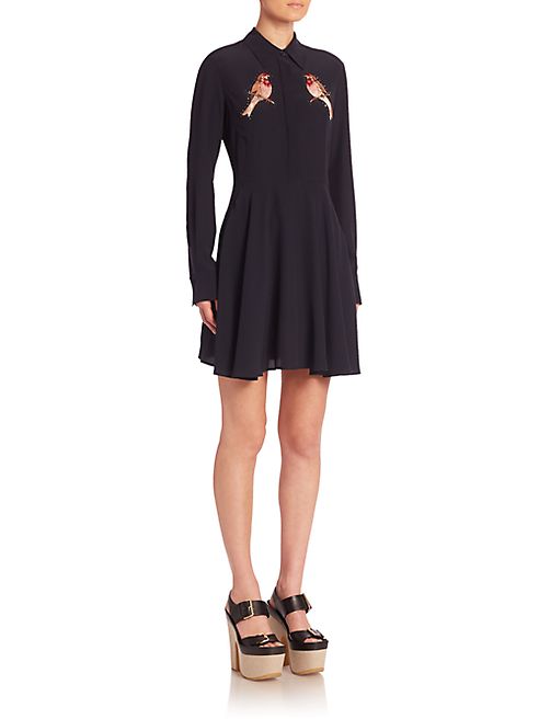 Stella McCartney - Embroidered Bird Silk Shirtdress