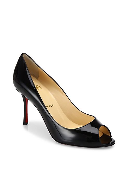 Christian Louboutin - Yootish 85 Patent Leather Peep Toe Pumps