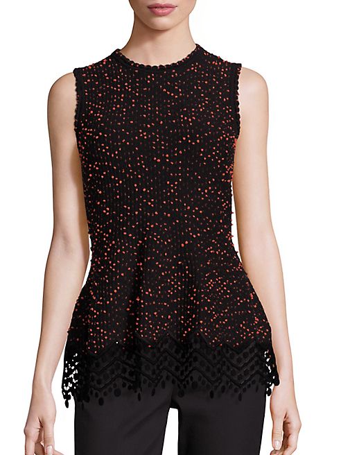 Lela Rose - Lace-Hem Knit Peplum Top