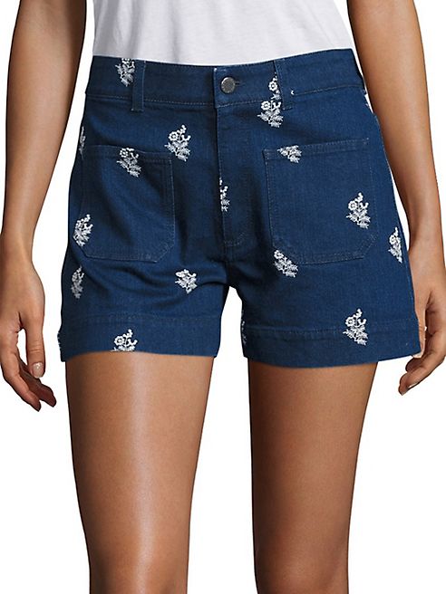 Stella McCartney - High-Waist Embroidered Denim Shorts