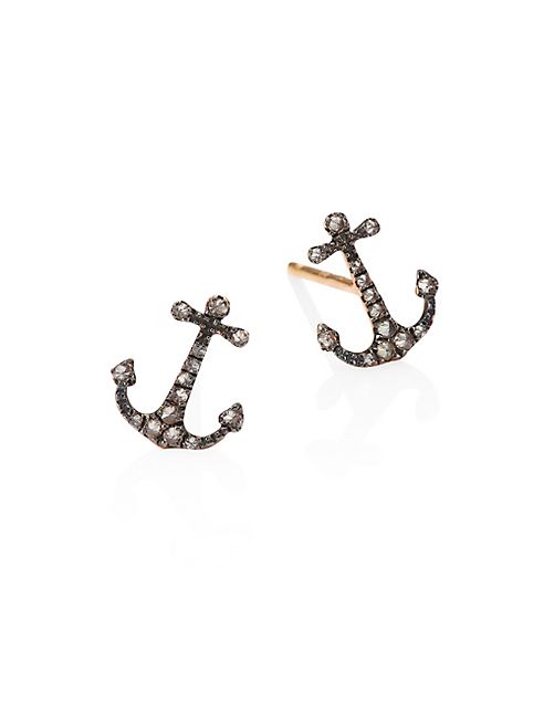 Annoushka - Love Diamonds & 18K Rose Gold Anchor Stud Earrings