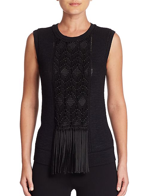 Ralph Lauren Collection - Fringe-Detail Embroidered Silk Knit Shell