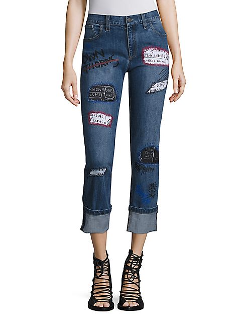 Alice + Olivia - Alice + Olivia X Basquiat Hanna Patchwork Jeans