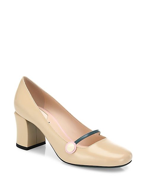 Fendi - Leather Mary Jane Block-Heel Pumps